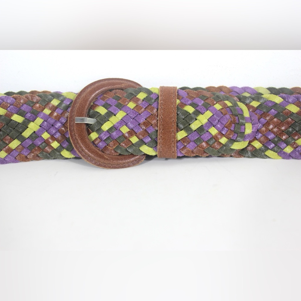 Vintage Woven Braided Leather Belt Colourful Wide Adjustable Size Turkey